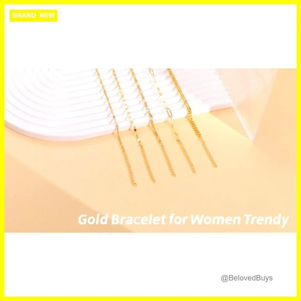 14K Gold Plated Dainty Stackable Link Bracelets Set Adjustable 7+2 Inches